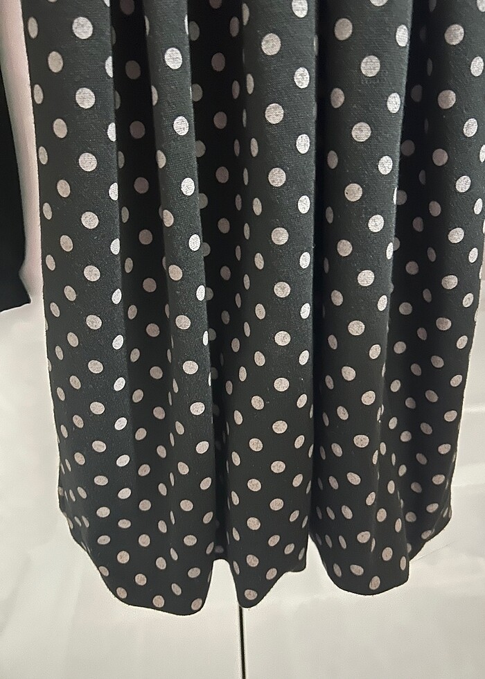 Puantiyeli Siyah Elbise - Görsel 4