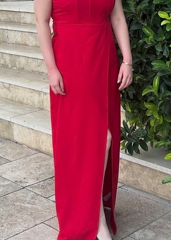 Uzun Kırmızı Straplez Elbise - Görsel 2