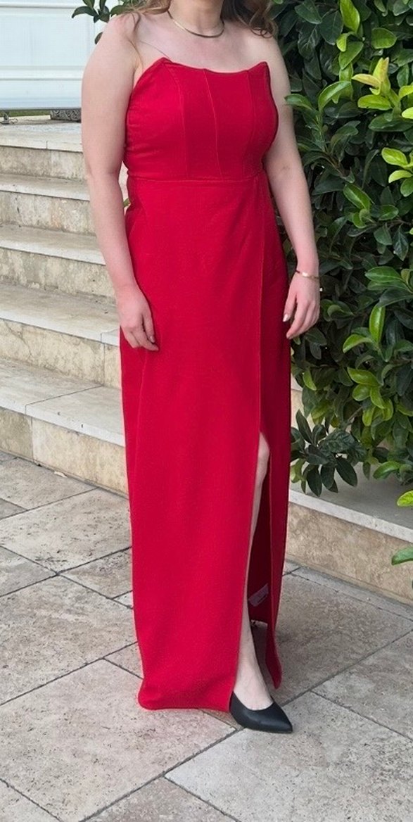 Uzun Kırmızı Straplez Elbise - Görsel 2