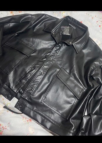 Düğmeli Siyah Deri Kadın Ceket - Görsel 3