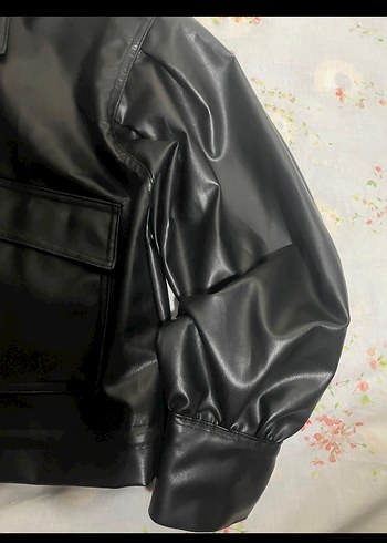 Düğmeli Siyah Deri Kadın Ceket - Görsel 4