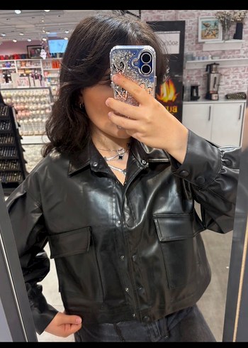 Düğmeli Siyah Deri Kadın Ceket - Görsel 2