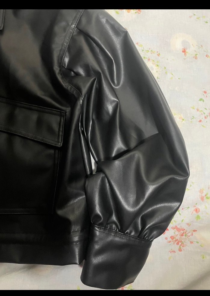 Düğmeli Siyah Deri Kadın Ceket - Görsel 4