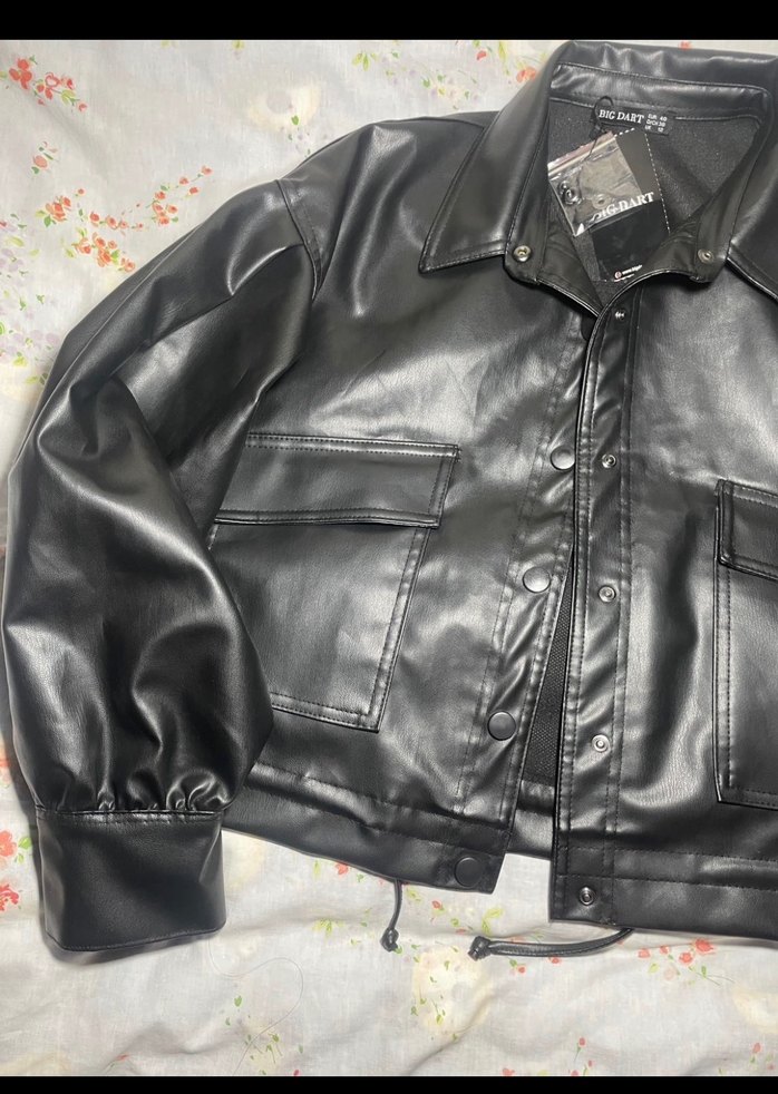 Düğmeli Siyah Deri Kadın Ceket - Görsel 5