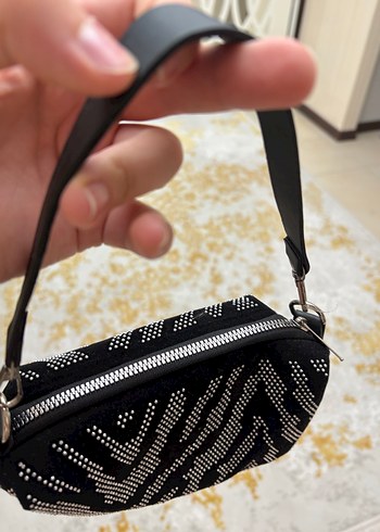 Siyah Deri Zebra Desenli Payetli Kadın Çanta - Görsel 5