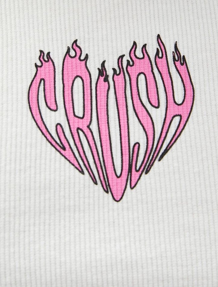 Beyaz Baskılı Kısa Crop Top - Görsel 4