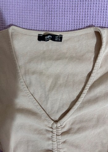 V Yaka Büzgülü Crop Bluz - Görsel 3