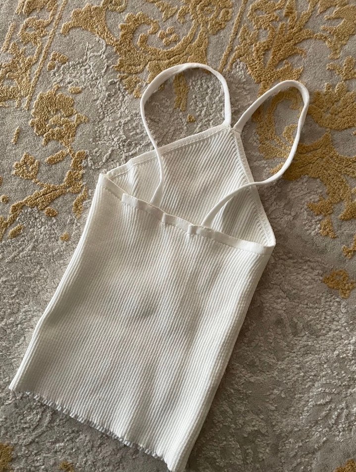 Beyaz İnce Askılı Triko Kadın Atlet - Görsel 2