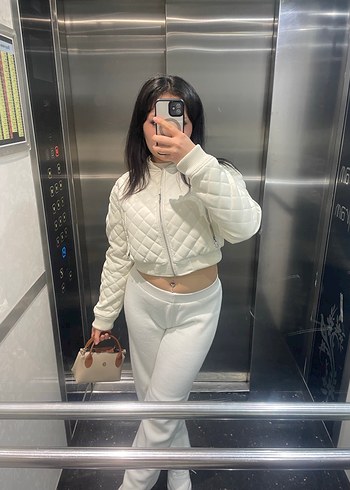 Beyaz Deri Bomber Kadın Ceket - Görsel 2