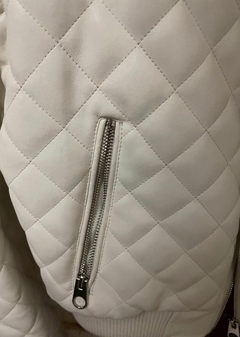 Beyaz Deri Bomber Kadın Ceket - Görsel 5