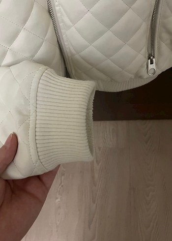 Beyaz Deri Bomber Kadın Ceket - Görsel 8