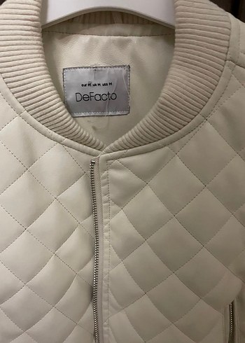 Beyaz Deri Bomber Kadın Ceket - Görsel 4