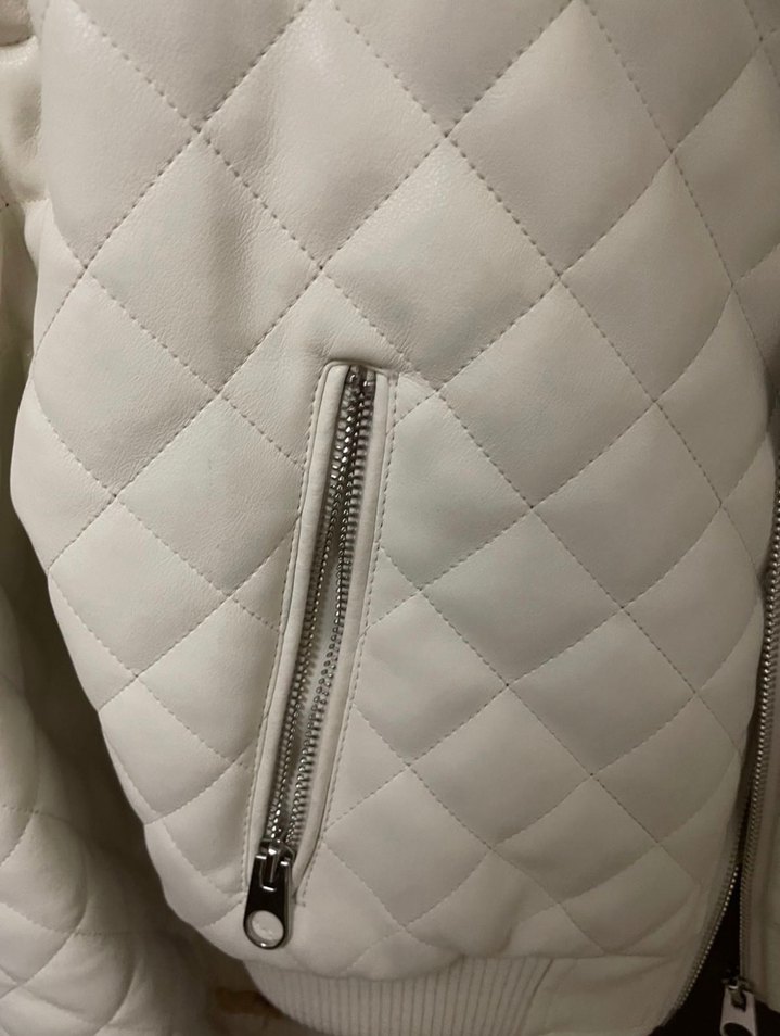 Beyaz Deri Bomber Kadın Ceket - Görsel 5