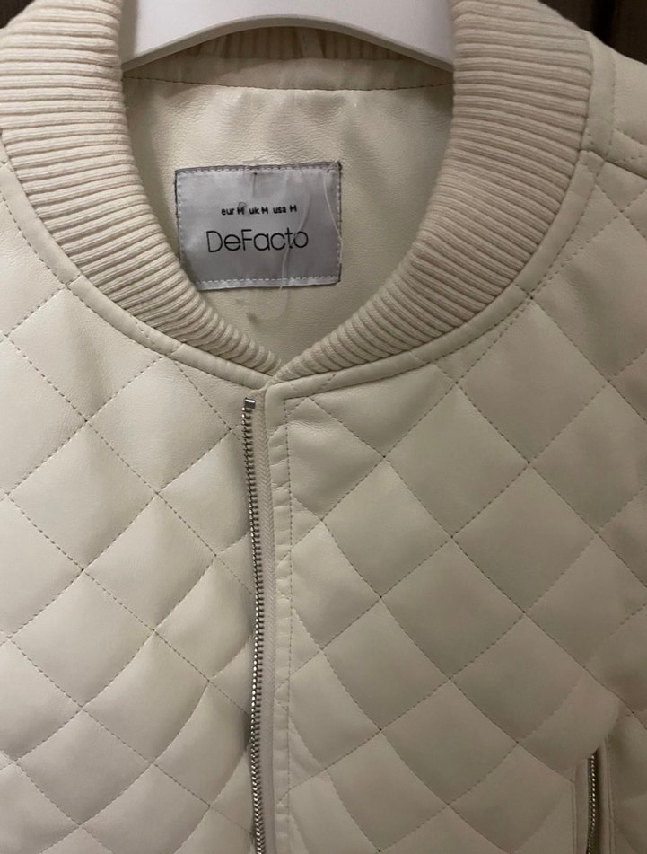 Beyaz Deri Bomber Kadın Ceket - Görsel 4