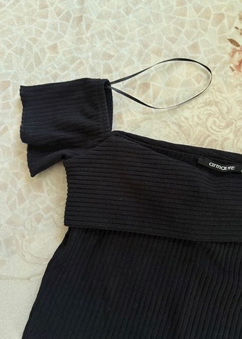 Siyah İnce Askılı Triko Mini Bluz - Görsel 3