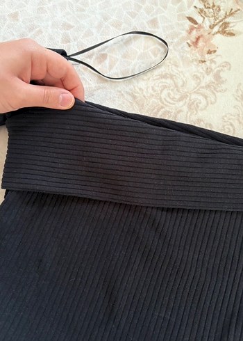 Siyah İnce Askılı Triko Mini Bluz - Görsel 6