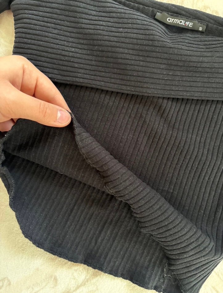 Siyah İnce Askılı Triko Mini Bluz - Görsel 5