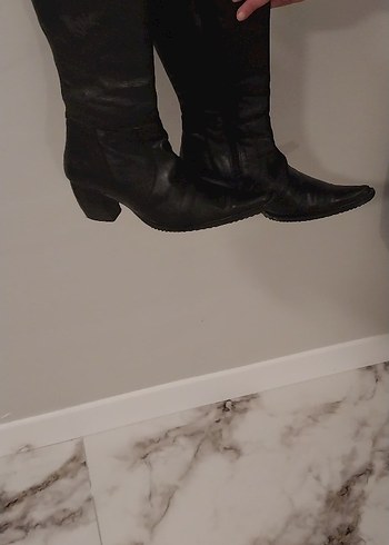 Siyah Deri Kadın Dizüstü Botlar - Görsel 2