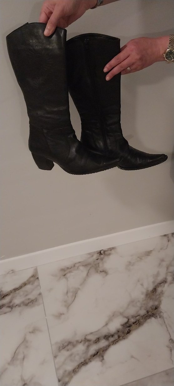 Siyah Deri Kadın Dizüstü Botlar - Görsel 2