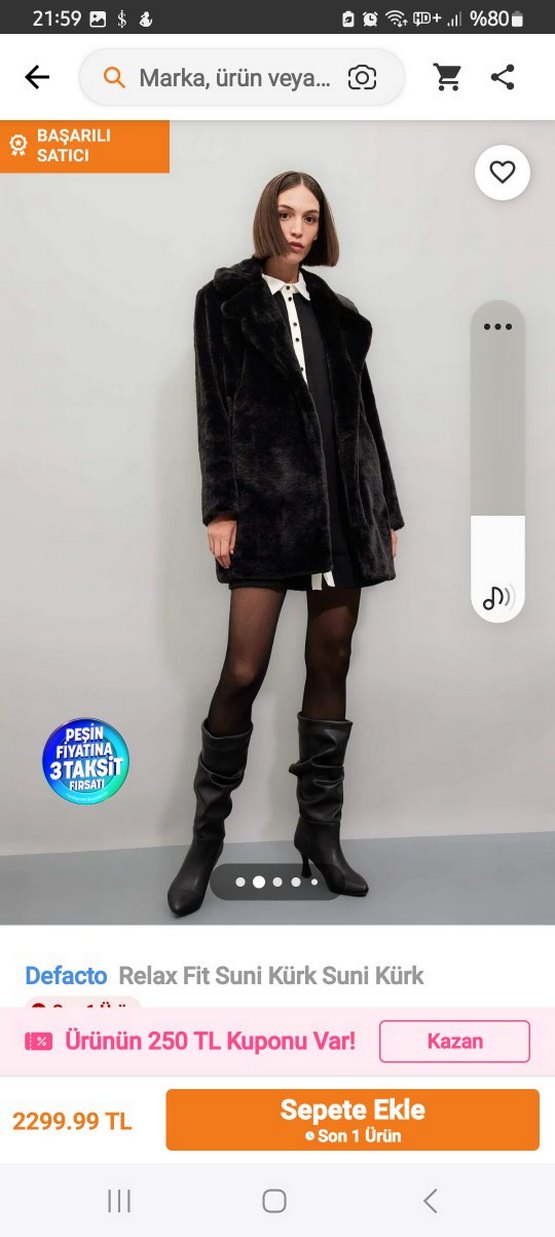 Defacto Siyah Kadın Suni Kürk manto - Görsel 2