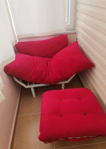 Kırmızı Düz Yastıklı emzirme koltuğu puf koltuk berjer - Görsel 5