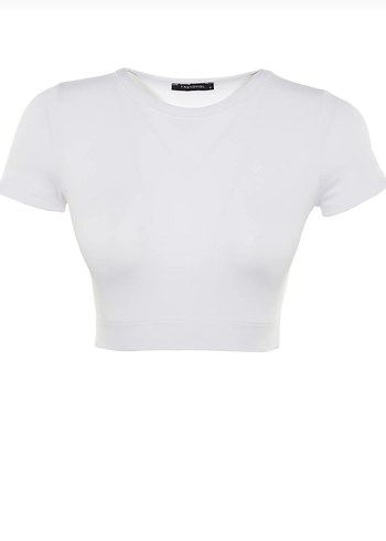 Beyaz Kadın Kısa Kollu Crop Top - Görsel 3