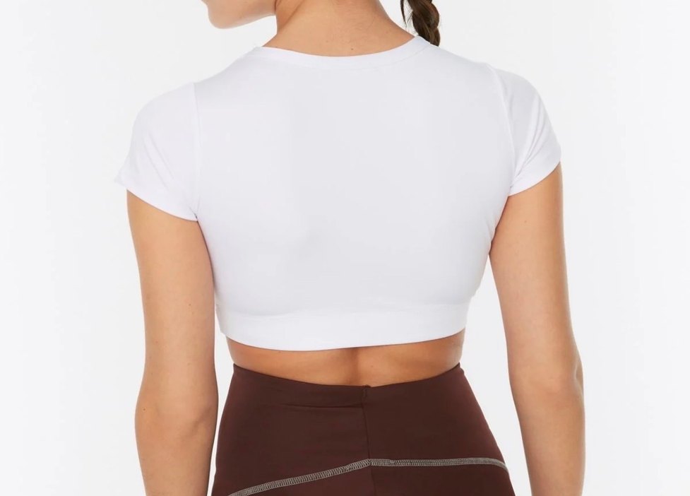 Beyaz Kadın Kısa Kollu Crop Top - Görsel 2
