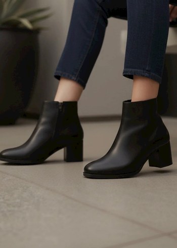 Siyah Deri Kadın Topuklu Bot - Görsel 2
