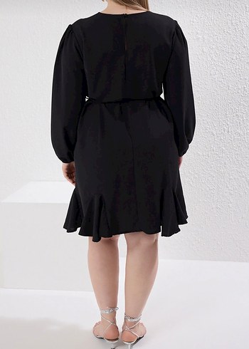 Siyah Midi Boy Kemerli Kadın Elbise - Görsel 3