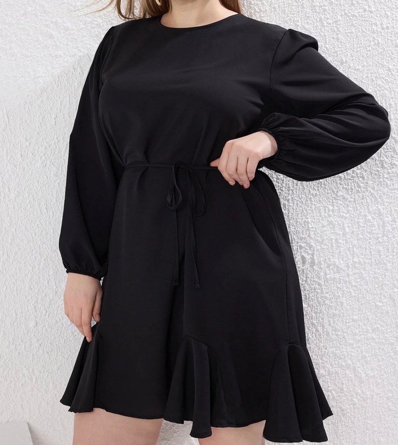 Siyah Midi Boy Kemerli Kadın Elbise - Görsel 2