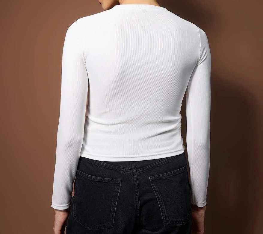 Beyaz Deri Kemer Detaylı Uzun Kollu Bluz - Görsel 3