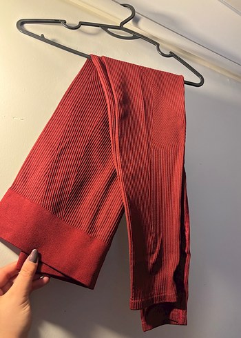 Kırmızı kadın yüksek bel tayt - Görsel 6