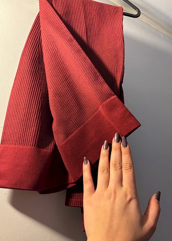 Kırmızı kadın yüksek bel tayt - Görsel 3