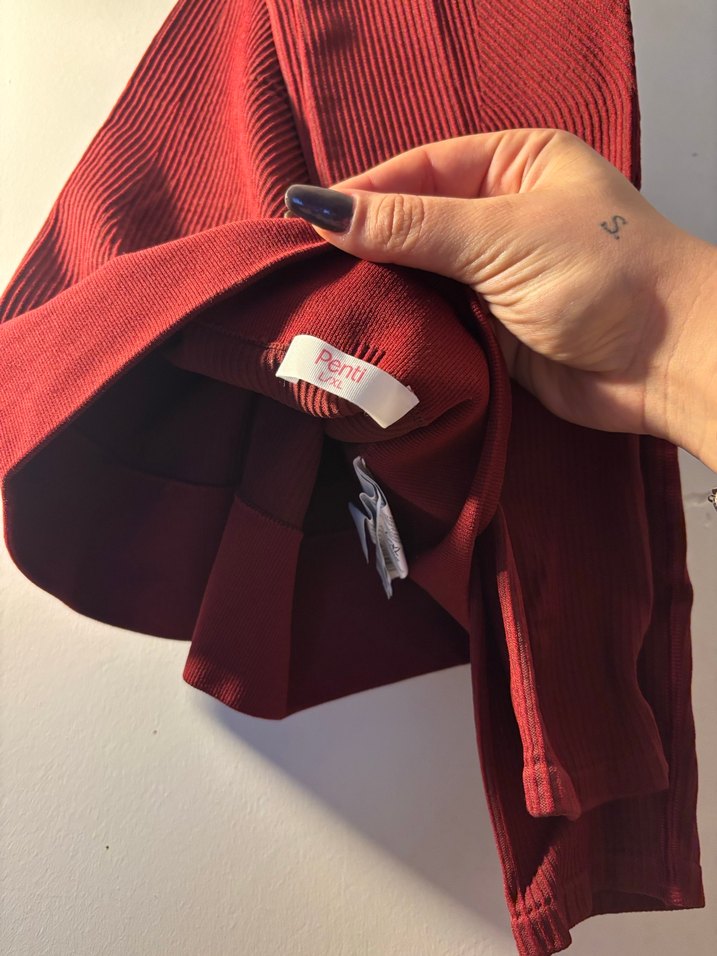 Kırmızı kadın yüksek bel tayt - Görsel 4