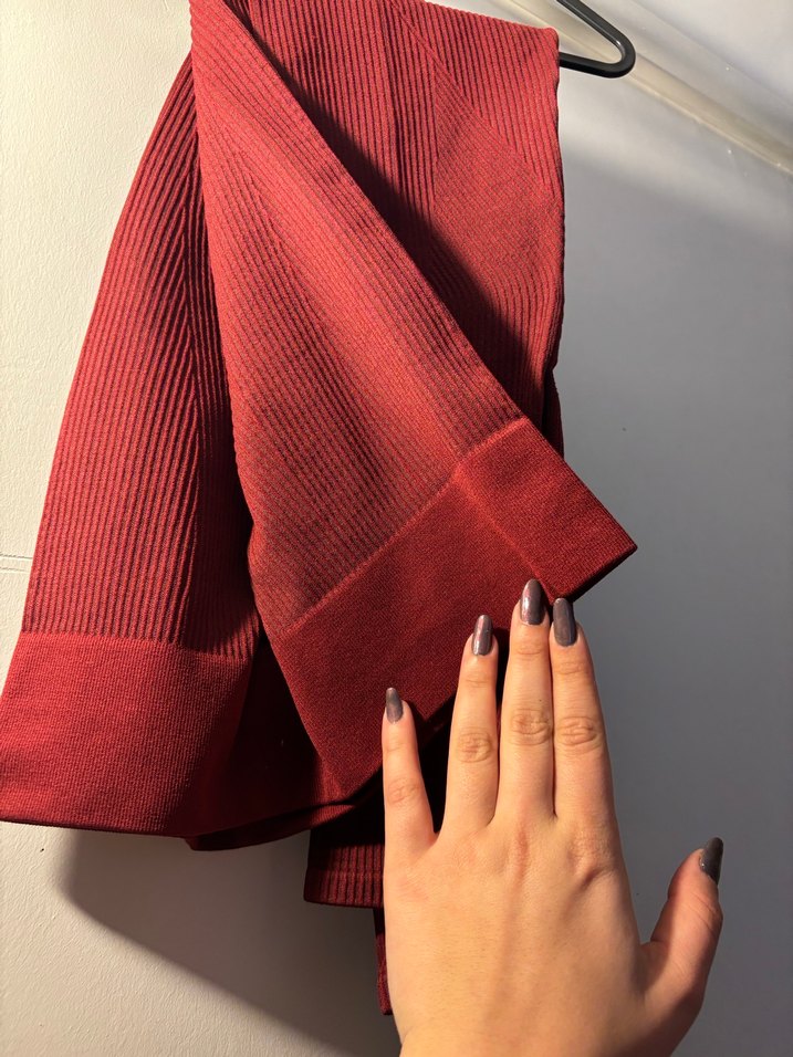 Kırmızı kadın yüksek bel tayt - Görsel 3