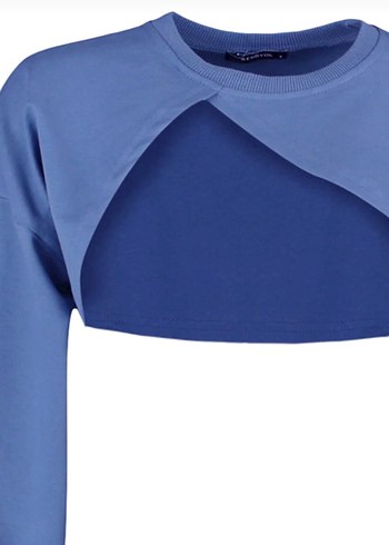 Mavi Uzun Kollu Denim Crop Top - Görsel 4