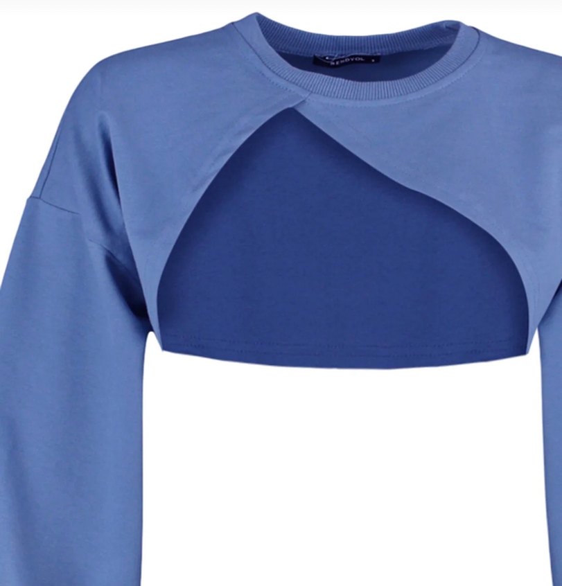 Mavi Uzun Kollu Denim Crop Top - Görsel 4