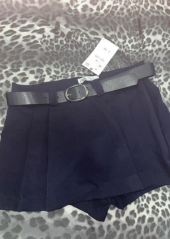 Zara Zara şortlu etek Kadın Mavi Deri Kemerli Mini Etek