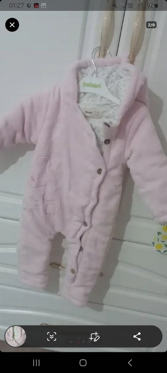 Düğmeli Pembe Bebek Kız Tulumu - Görsel 2