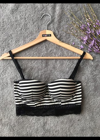 Zebra Desenli Dantelli Mini Straplez Büstiyer