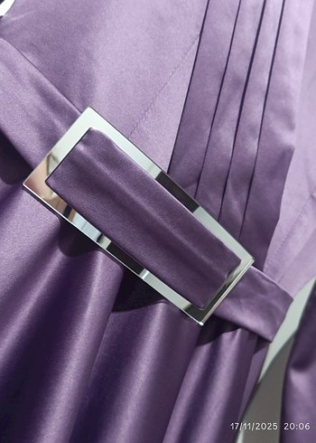 Uzun Mor tesettür abiye Drapeli Kadın Elbise - Görsel 3