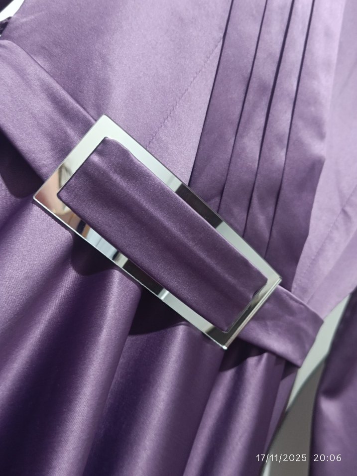 Uzun Mor tesettür abiye Drapeli Kadın Elbise - Görsel 3