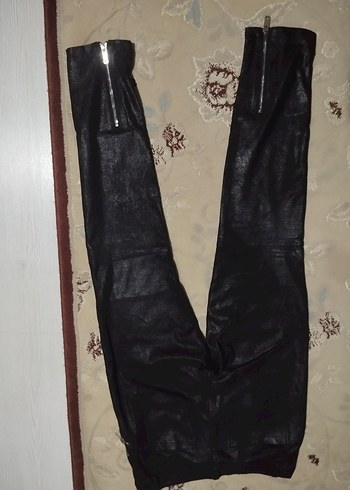 Fermuarlı Siyah Deri Gotik Kadın Tayt
