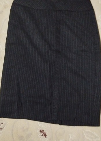 Kadın Siyah Çizgili Pilili Kalem Etek - Görsel 3