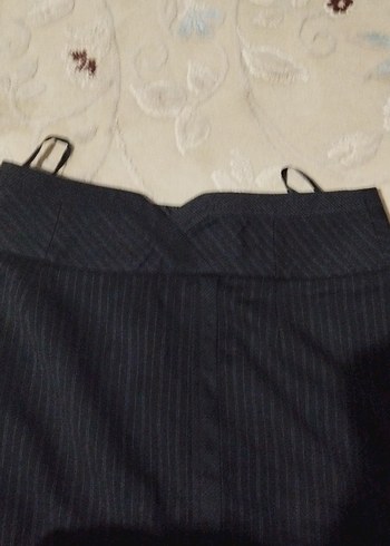 Kadın Siyah Çizgili Pilili Kalem Etek - Görsel 2