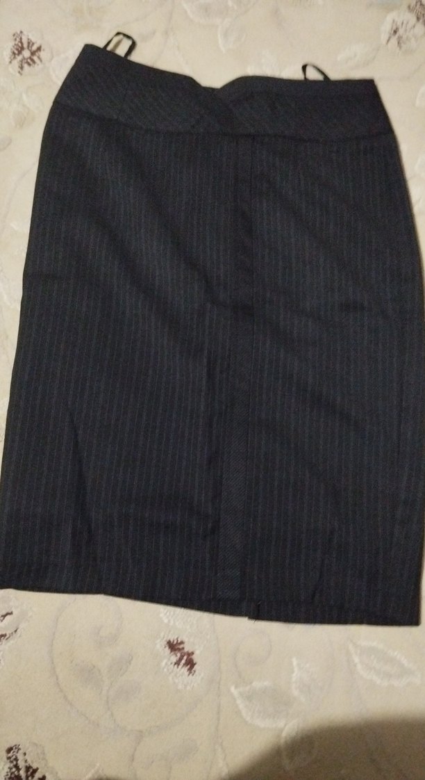 Kadın Siyah Çizgili Pilili Kalem Etek - Görsel 3