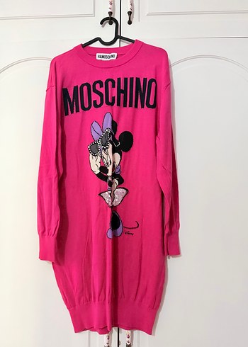 Love Moschino Canli Pembe Minnie Mouse Moschino Baskili Oversize Elbise