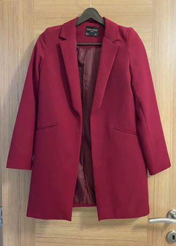 Bordo Düğmeli Kadın Midi Blazer Ceket Tesettüre uygundur - Görsel 3