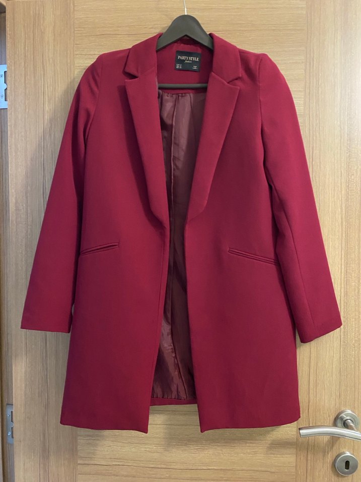 Bordo Düğmeli Kadın Midi Blazer Ceket Tesettüre uygundur - Görsel 3
