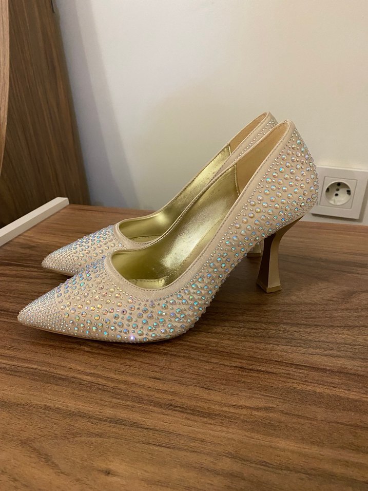 Beyaz Payetli İnce Topuklu Kadın Abiye Ayakkabı - Görsel 2